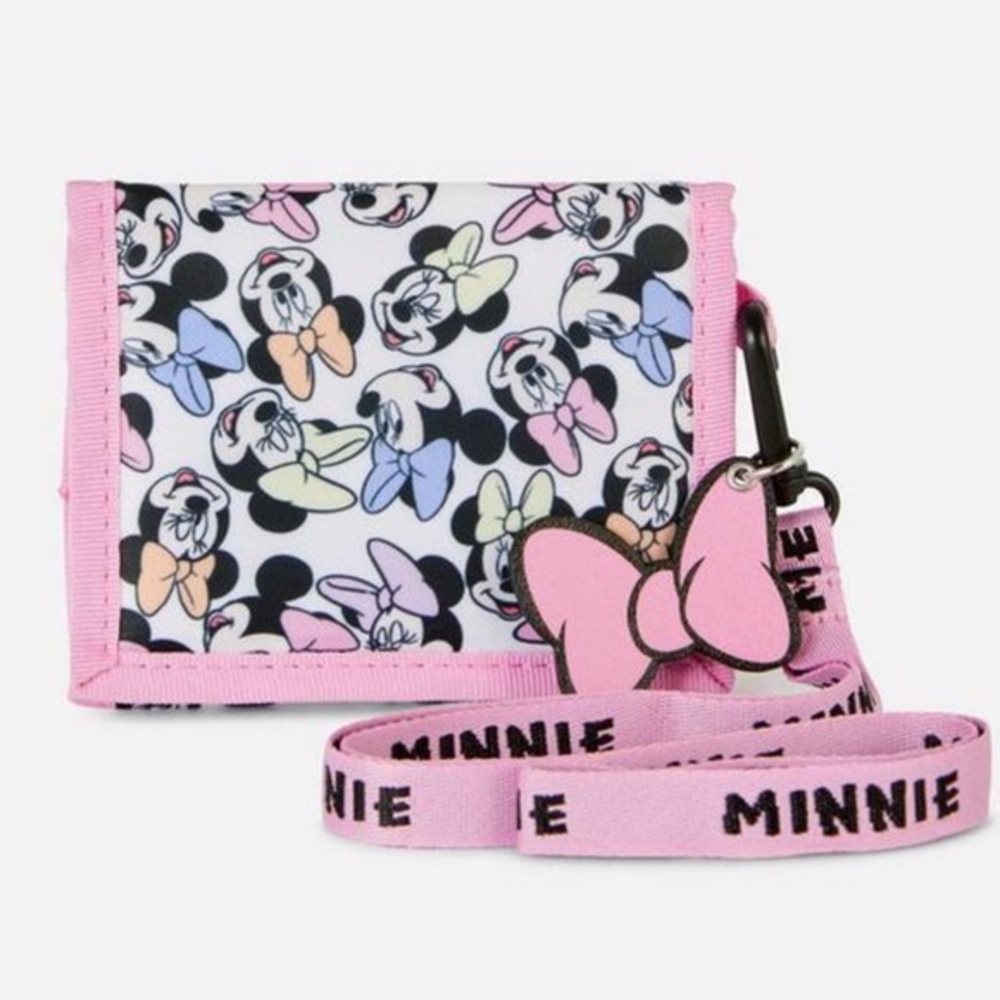 Disney Minnie Mouse Pink Pastel Lanyard Tri-Fold Wallet Official Merch